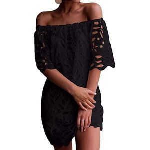 Black Lace Off Shoulder Vintage Floral Lace Mini Dress